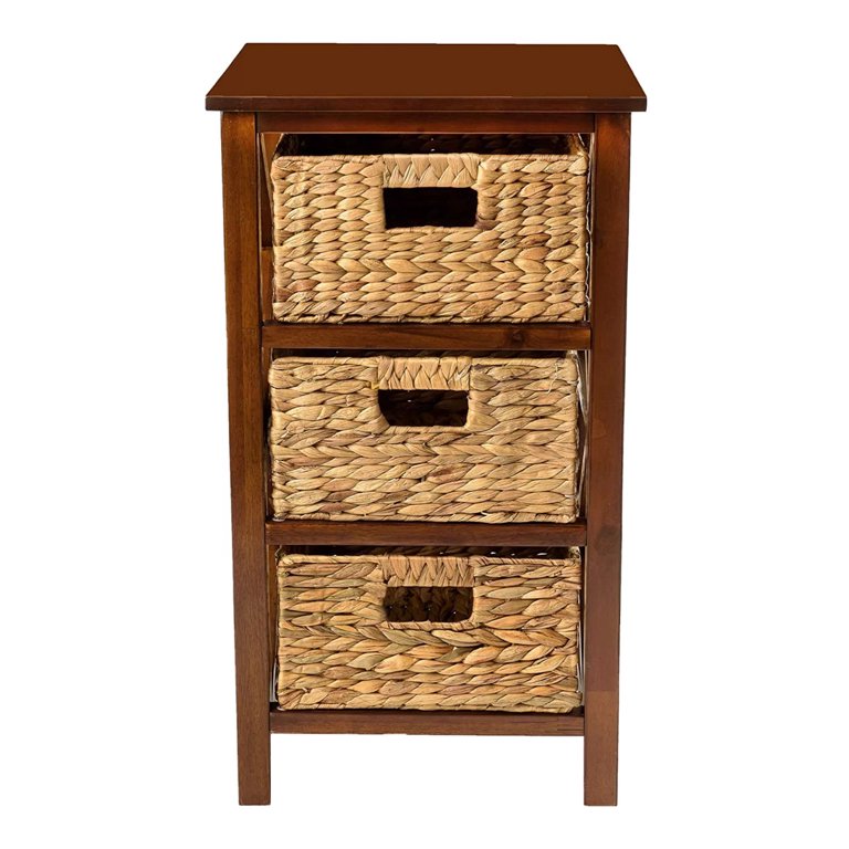 Ehemco 3 Tier X-Side End Table/Cabinet Storage with 3 Baskets Walnut