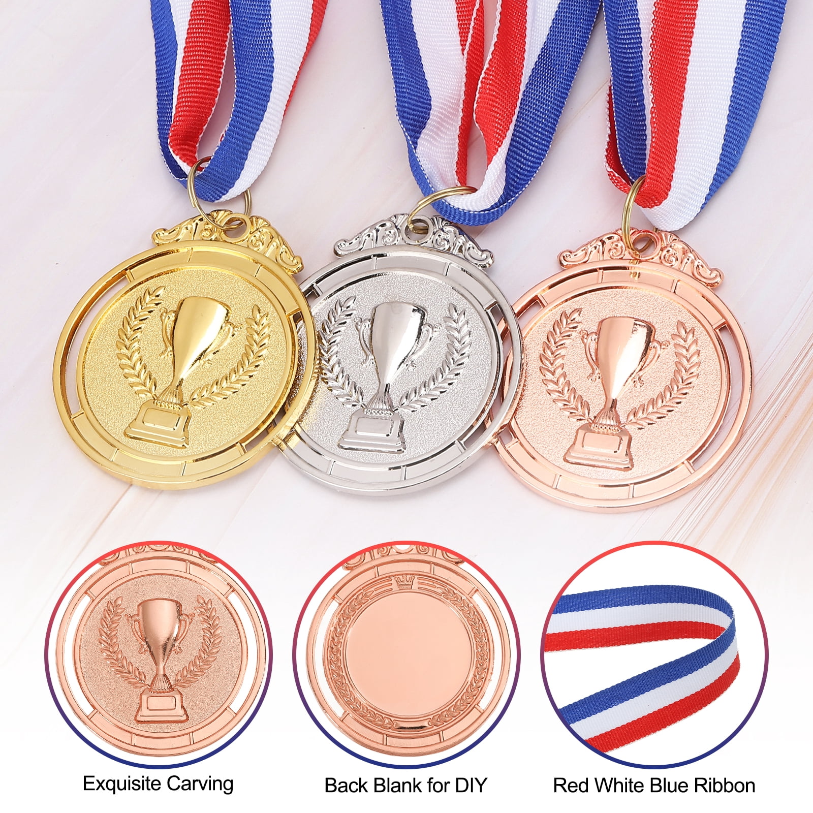 Uxcell Award Metals Winner Medals Prize with Neck Ribbon Red White Blue Bronze