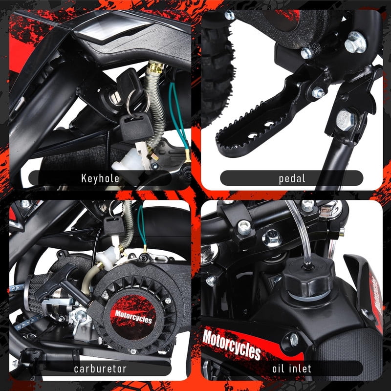 Seipouy 49CC 2-Stroke Kids Dirt Bike, Upgraded Gas Dirt Bike for Kids 8-14, Gas Power Motocross, Off Road Mini Motorcycle, Pocket Motorbike with Dual Disc Brakes, Summer Outdoor Adventure Toys