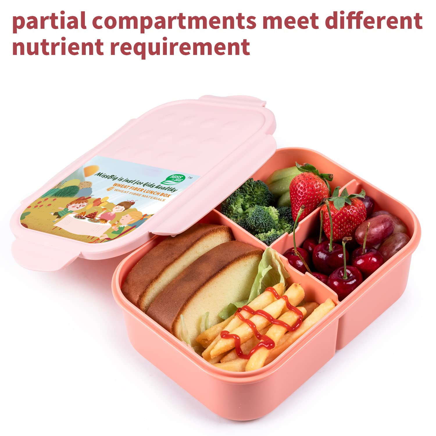 MISS BIG Bento Box, Lunch Box Kids,Ideal Leak Proof Lunch Box Containers,  Mom’s Choice Kids Lunch Box, No BPAs and No Chemical Dyes Bento Box for