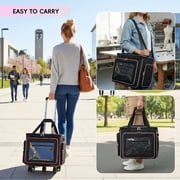Rolling Craft Bag,Large Rolling Teacher Tote Bag with Laptop Compartment,Detachable Dolly,Roller Scrapbook Tote Bag Sewing Machine Storage Tote for Women,Craft,Teaching,Office, 5 Wheels, 17.3
