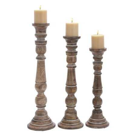 Walnut Candle Stand - Artfully Carved Intricate Design Wooden Candle Stand - Set Of 3