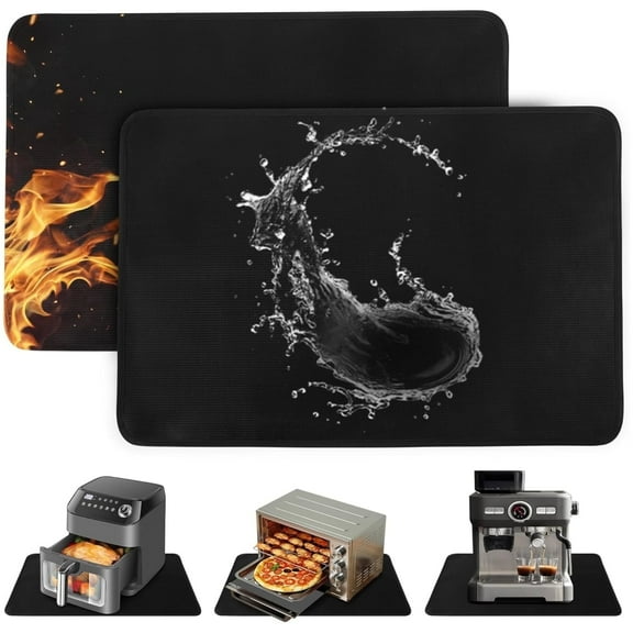 Heat Resistant Mats for Countertop - 15*18 in Fireproof Hot Mats - Kitchen Countertop Protector Pad for Air Fryer,Coffee Maker,Stand Mixer,Oven,Microwave Oven - No-slip and Waterproof,2 Pcs - Black