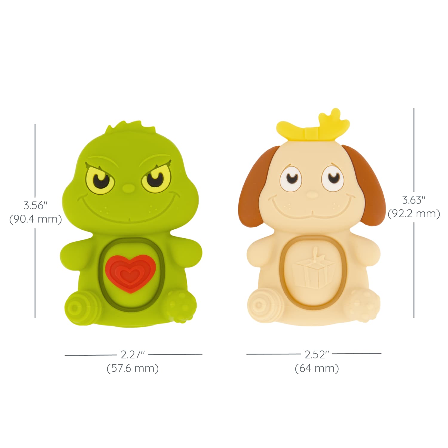 Infantino Teethimal Pop Pals Holiday Grinch & Max, Premium Silicone Teether Toys with Popping Bellies for Babies & Toddlers