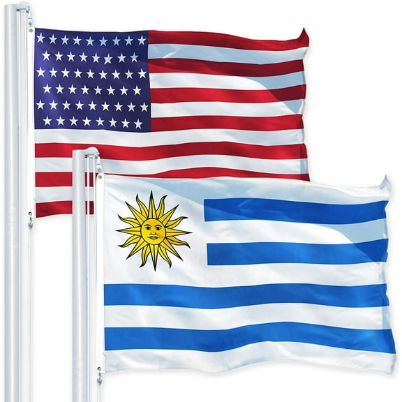G128 Combo Pack: USA American Flag 3x5 Ft 150D Printed Stars & Uruguay (Uruguayan) Flag 3x5 Ft 150D Printed