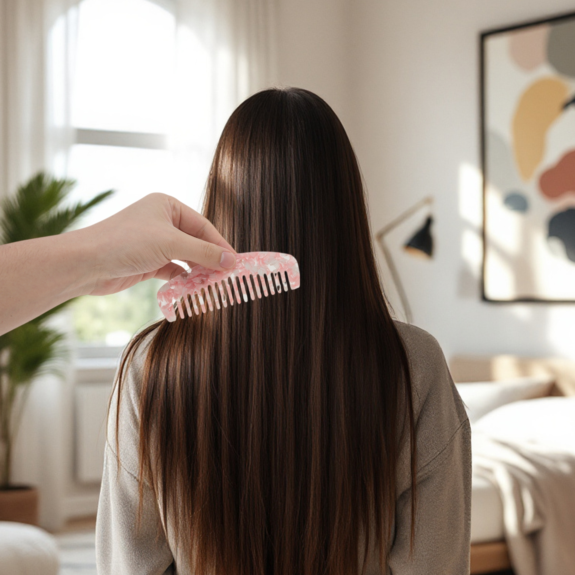 Unique Bargains 1 Pc Durable Marble Hair Comb Designed for All Hair Types Styles Pink