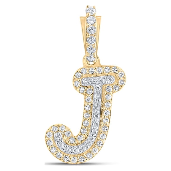10kt Yellow Gold Mens Round Diamond J Initial Letter Charm Pendant 1/6 Cttw