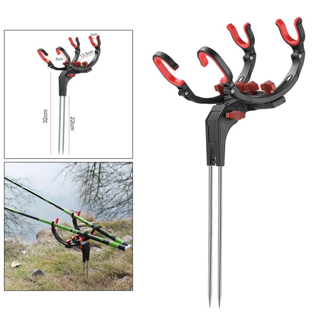 Soporte plegable de poste de tierra del soporte del poste de Ing Rod 360 grados ajustable - Doble SM SunniMix Estante de caña de pescar de tierra