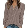 thumbnail image 2 of miqiqism Great discounts！Vneck Shirt for Woman Casual Button Down Blouses Long Sleeve Tunic Clothing,X#04_Khaki,X-Large, 2 of 6