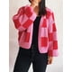 thumbnail image 2 of CORIRESHA Women's Winter Casual Plaid V-Neck Lantern Sleeve Knitted Sweater Cardigan, 2 of 3