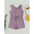 thumbnail image 3 of Hirigin Toddler Baby Girl Summer Clothes Ribbed Sleeveless Button Down Tank Top Short Jumpsuit Rompers One Piece Outfit, 3 of 8