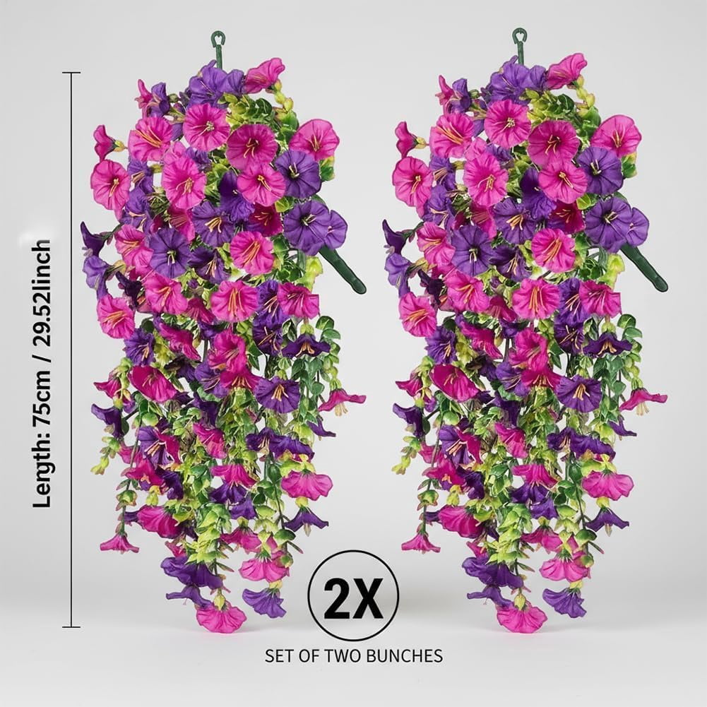 UV Resistant Hanging Artificial Morning Glory Vine, Spring Artificial Flowers for Decoration, Hanging Flowers Silk Petunia, Realistic Faux Flower Plants for Home Porch Patio Garden