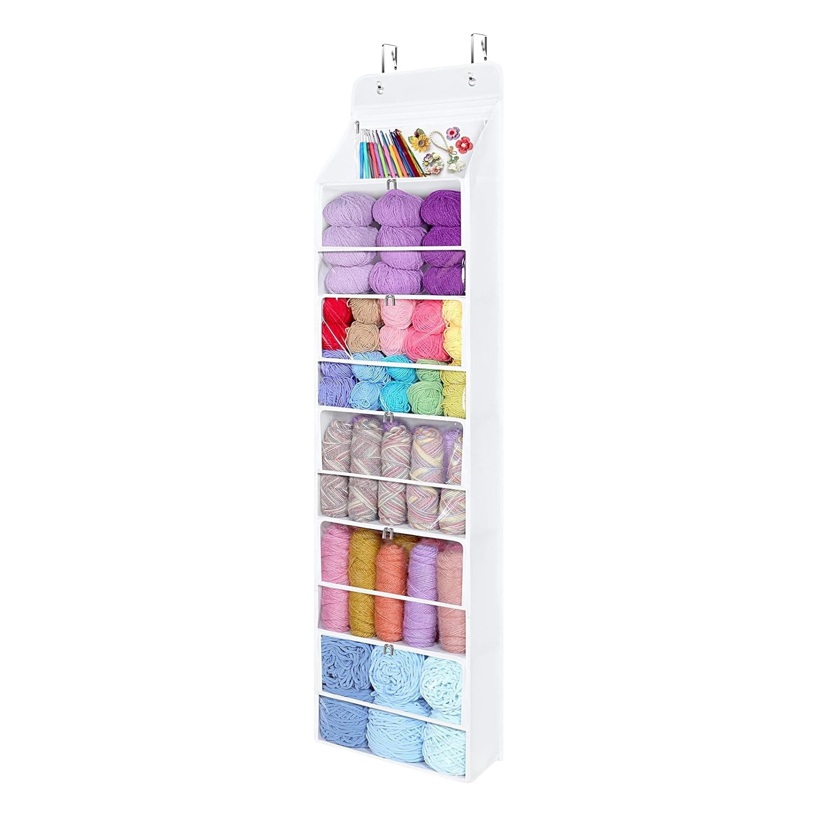 Door-Mounted Yarn Storage Rack with 6 Zippered Compartments, Large-Capacity Knitting Needle and Yarn Organizer, Hanging Craft Storage Bag for Crochet Supplies