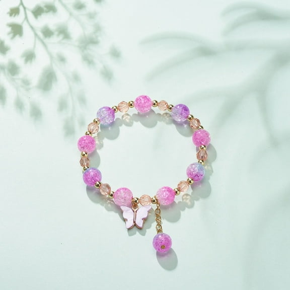 30 pc Bling Acrylic & Glass Beaded Stretch Bracelet Alloy BUtterfly & Tassel Charm Bracelet for Women Deep Pink Inner Diameter: 2 inch(5.2cm)