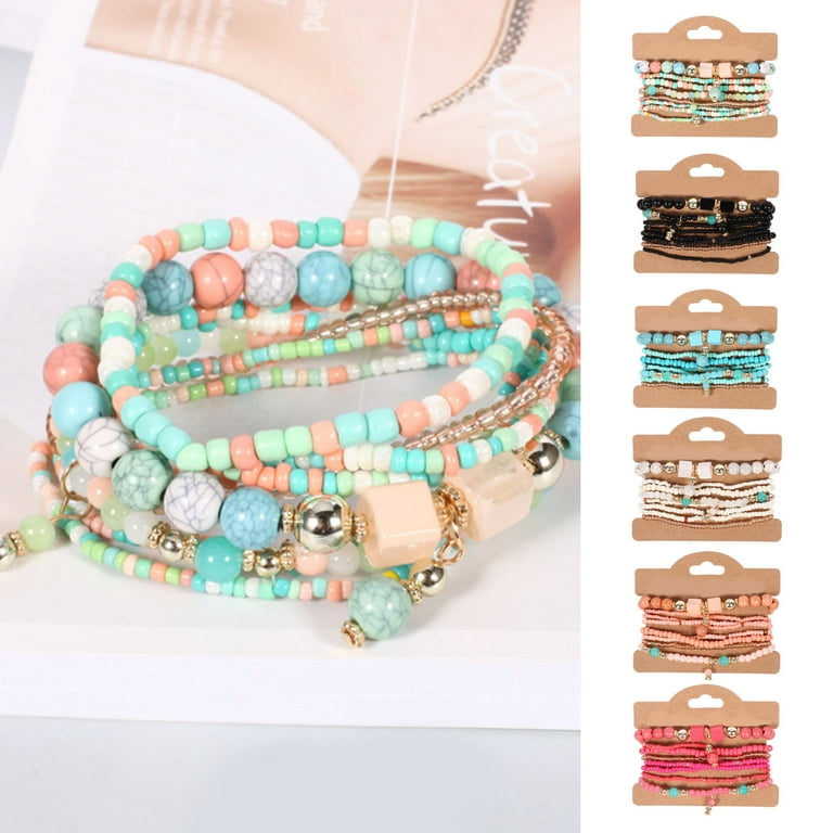 12pcs Mixed Color Beaded Bracelet Boho Style Crafted Small Beads Design  Stretchy