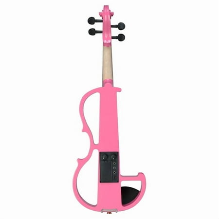 Kcpolre Full Size 4/4 Bunnel Edge Electric Silent Violin Kit - Pink, Includes Case, Bow, Rosin, Headphone & Connecting Line - Perfect For Stealth Practice