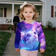thumbnail image 3 of Yuyamidu Galaxy Cat Sweatshirt Girls 3T 4T Crewneck Ruffle Shoulder Long Sleeve Top Cute Animal Graphic Sweatshirt Y2K Casual Outfits Soft Lightweight Outdoor Play Clothes, 3 of 8