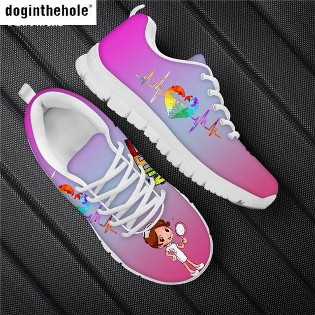 Doginthehole - Zapatos planos para mujer, color gris y negro, con estampado de dientes, bonitos, para primavera, ligeros, transpirables y con cordones
