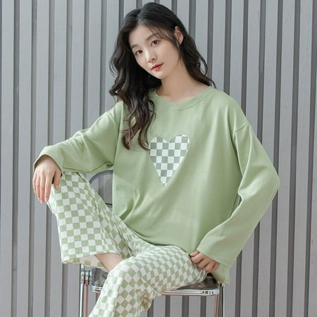 

QWZNDZGR Autumn 100% Cotton Pajama Sets Women Pyjamas Checked Sleepwear Loungewear Pijama Mujer 2XL Couple Night suits Homewear Fashion