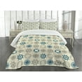 thumbnail image 3 of Ambesonne Compass Quilted Bedspread Set 3 Pcs, Marine Inspired Retro, King Size, Beige Teal, 3 of 5