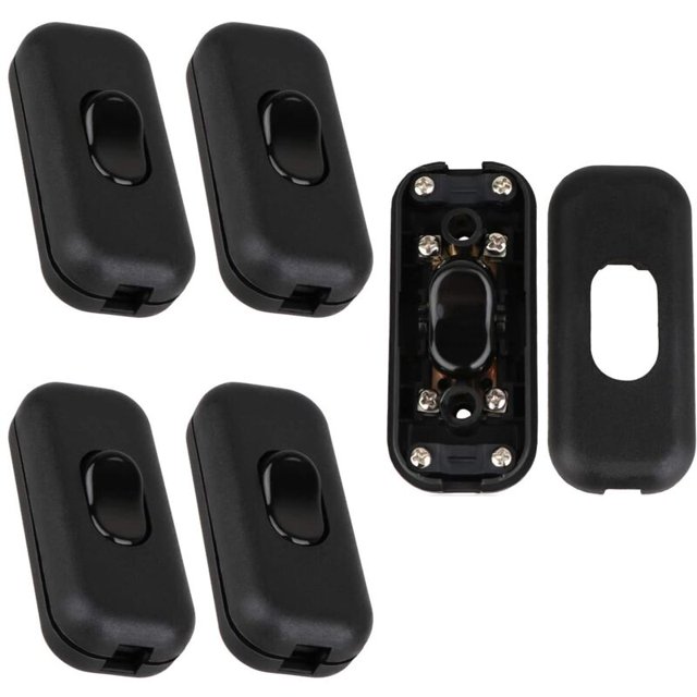 5 piezas Lámpara de 6 amperios Interruptor basculante Torpedo, reemplazo de cable negro de 250 V CA (negro)