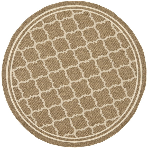 SAFAVIEH Courtyard Alina Geometric Quatrefoil Indoor/Outdoor Area Rug, Brown/Bone, 5'3" x 5'3" Round