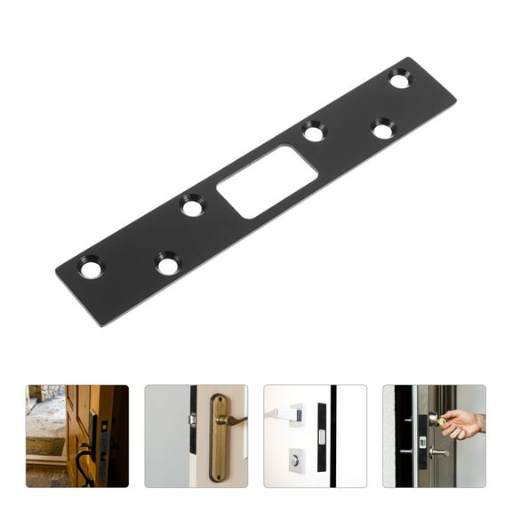 OUNONA Black Door Strike Plate Reinforcement 1 Set Front Door Security Plates Ideal for Exterior and Interior Deadbolt Doors