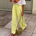 thumbnail image 6 of IYYVV Womens Summer Casual Striped Pants Loose Wide Leg Lounge Pants Elastic Waist Palazzo Trousers with Pockets Yellow 2XL, 6 of 9