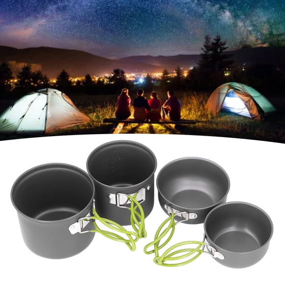 Camping Pot Kit, 4 Pieces Outdoor Camping Cookware Set Space Saving for 2 To 3 Person for Outdoor Adventures for Hiking