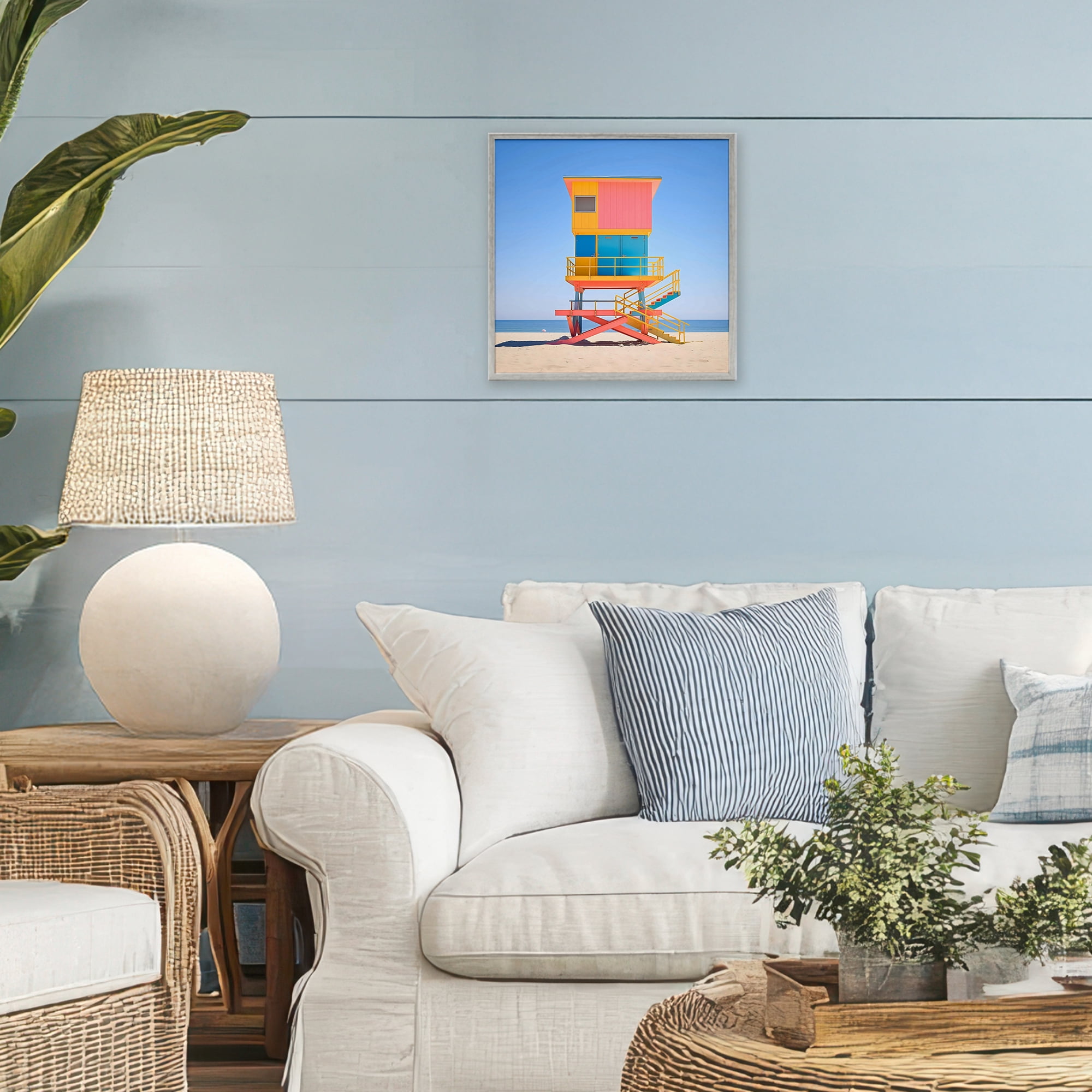 Stupell Industries Deco Lifeguard Tower on Beach Gray Framed Giclee Art, design by Creative Studio