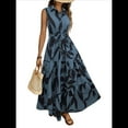 thumbnail image 1 of Vestido Maxi Floral de Verano para Mujer, Cuello Abotonado, Cintura Anudada, Volantes Escalonados, Sin Mangas, Estilo Bohemio, Azul XL, 1 of 9