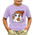 thumbnail image 2 of larppty Toddler Halloween Shirt Baby Boy Girl Cute Ghost Tshirt Pumpkin Short Sleeve Tee Top Kids Spooky Season Fall Outfit (Purple,12-18 Months), 2 of 5