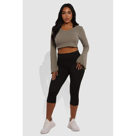Pillowy Soft Fold Over High Waist Leggings - Black