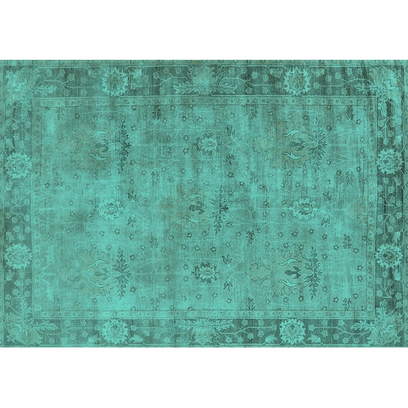 Ahgly Company Indoor Rectangle Oriental Turquoise Blue Industrial Area Rugs, 8' x 10'