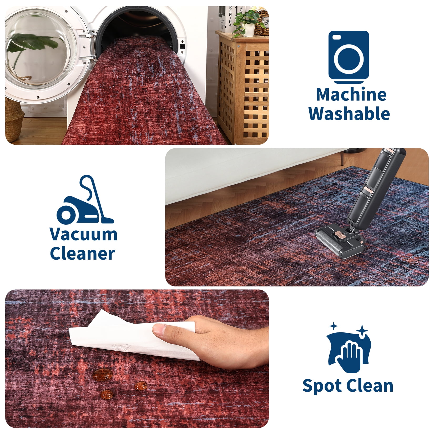FairOnly 9'x12'Modern Abstract Gradient Color Area Rug Machine Washable Ultra Thin Low Pile Non Slip Carpet for Living Room Dining Room Bathroom,Red Blue