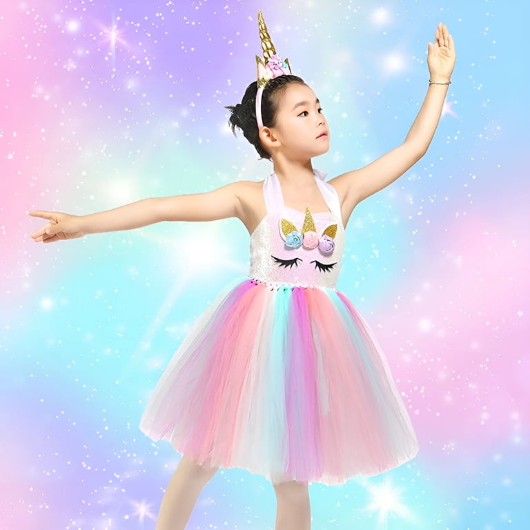 Sequin Unicorn Dress for Girls, 1-10Y with Headband Birthday Dance Party  Dresses, - Walmart.com