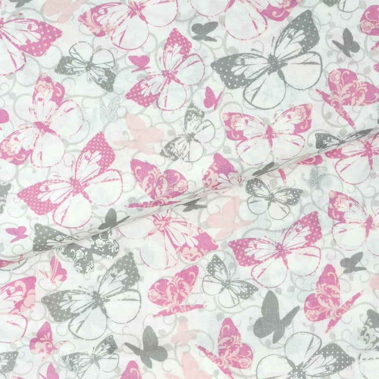 Waverly Inspirations Cotton 44 Butterfly Carnation-Silver Color Sewing  Fabric by the Yard