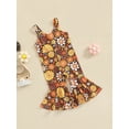 thumbnail image 3 of Bagilaanoe Toddler Baby Girl Jumpsuit Sleeveless Floral Print Romper Sling Overalls 12M 18M 24M 3T 4T 5T Kids Long Flared Pants Casual Outfits, 3 of 8