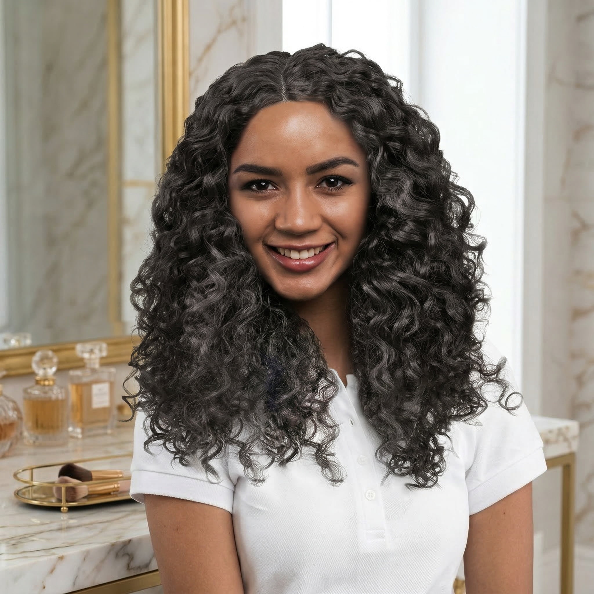 Long Kinky Curly Wig Lace Front,Synthetic Fiber Deep Wave Afro Hair Replacement Wig 19 Inch