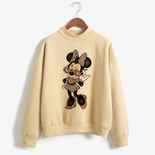 Sudaderas con capucha navideñas de cuello alto, sudadera de dibujos animados Kawaii de Minnie, Sudadera con capucha de Mickey Mouse de Disney, ropa para niña, sudaderas superiores