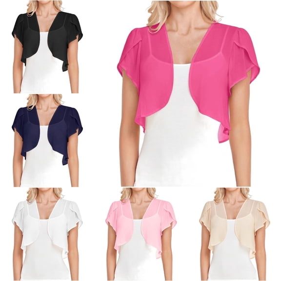 Babcutegg Womens Cardigan Soild Color Short Length Short Sleeve Open Front Casual Fashion Summer Clothes for Women Pink Size XL