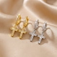thumbnail image 6 of NICKSUN Minimalist Paved Cubic Zirconia Cross Dangle Hoop Earrings, Classic Rhinestone Cross Drop Huggie Earrings, 6 of 7