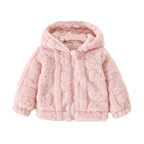 Usaibhir Baby Fuzzy Hooded Jacket, Zip‑Up Plush Fleece Coat for Toddler Girls 9‑24M