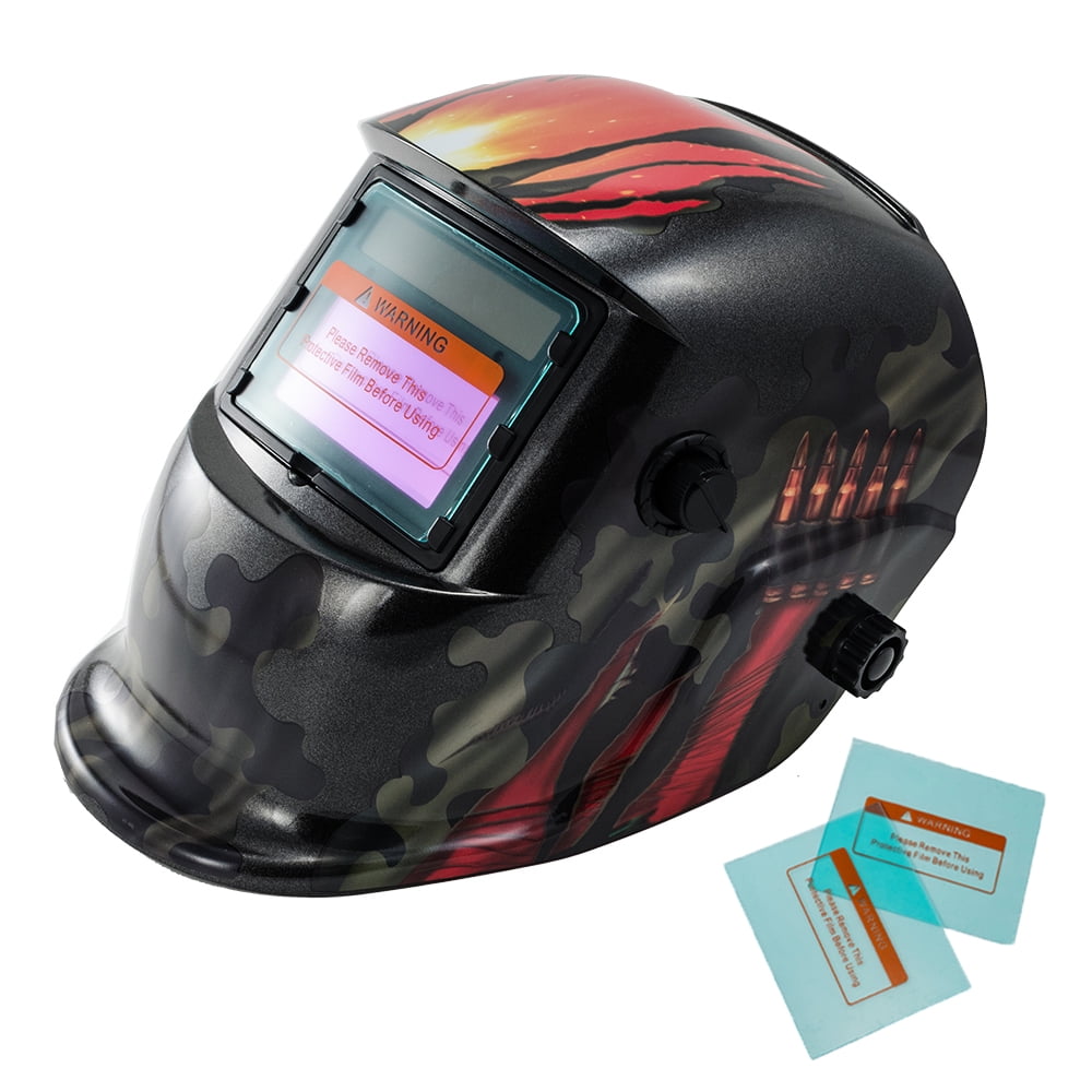 iMeshbean Solar Powered Welding Helmet Auto Darkening Hood PP Material with Adjustable Shade,Storage Bag for Mig Tig Arc Welder Mask,Bullets