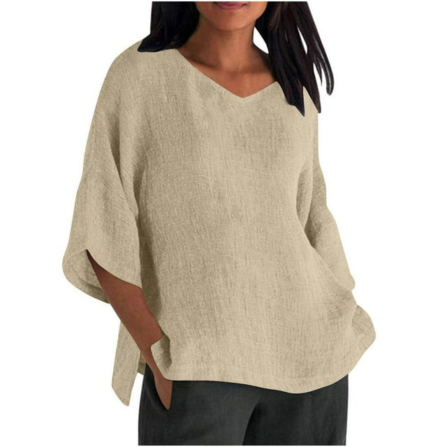 Vestidos Casuales Para Mujer, Blusas De Mujer De Moda Moda de verano para mujer, cuello en V, ocio, manga tres cuartos, color liso