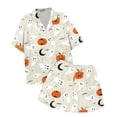 thumbnail image 4 of siminsem Printed Satin Pajama Set for Women Cute Short Sleeve Button Down Sleepwear Top with Matching Lounge Shorts Lightweight Two Piece Pjs Nightwear Summer, Yellow,XXL, 4 of 5
