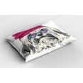 thumbnail image 2 of Ambesonne Indie Pillow Sham 2 Pack, Lowchen Dog Glasses Hat, 30"x20", Grey Pink Blue, 2 of 3
