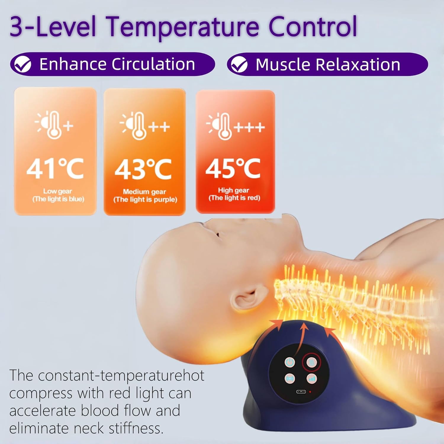 Heated Neck Massager Pillow with Red Light Therapy and Vibration for Pain Relief