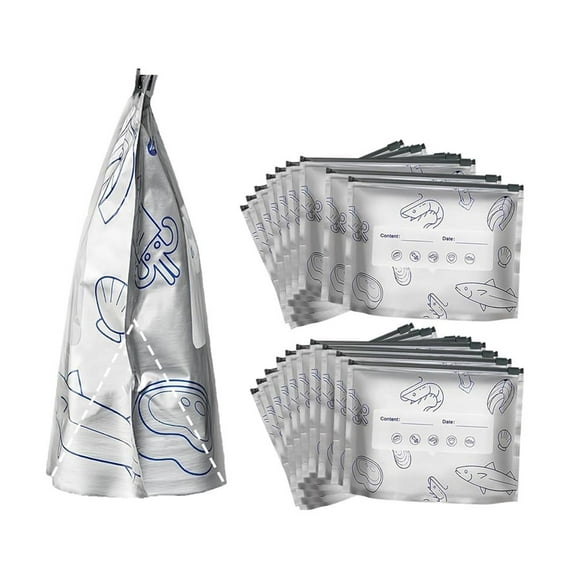 Reusable Aluminum Foil Sealable Storage Bags, Stand Up Foil Sealable Bags with Label and Zip Lock, Food Storage Preservation Bags with a Stand-up Bottom Design for Vegetable Fruit Meat 20PCS L