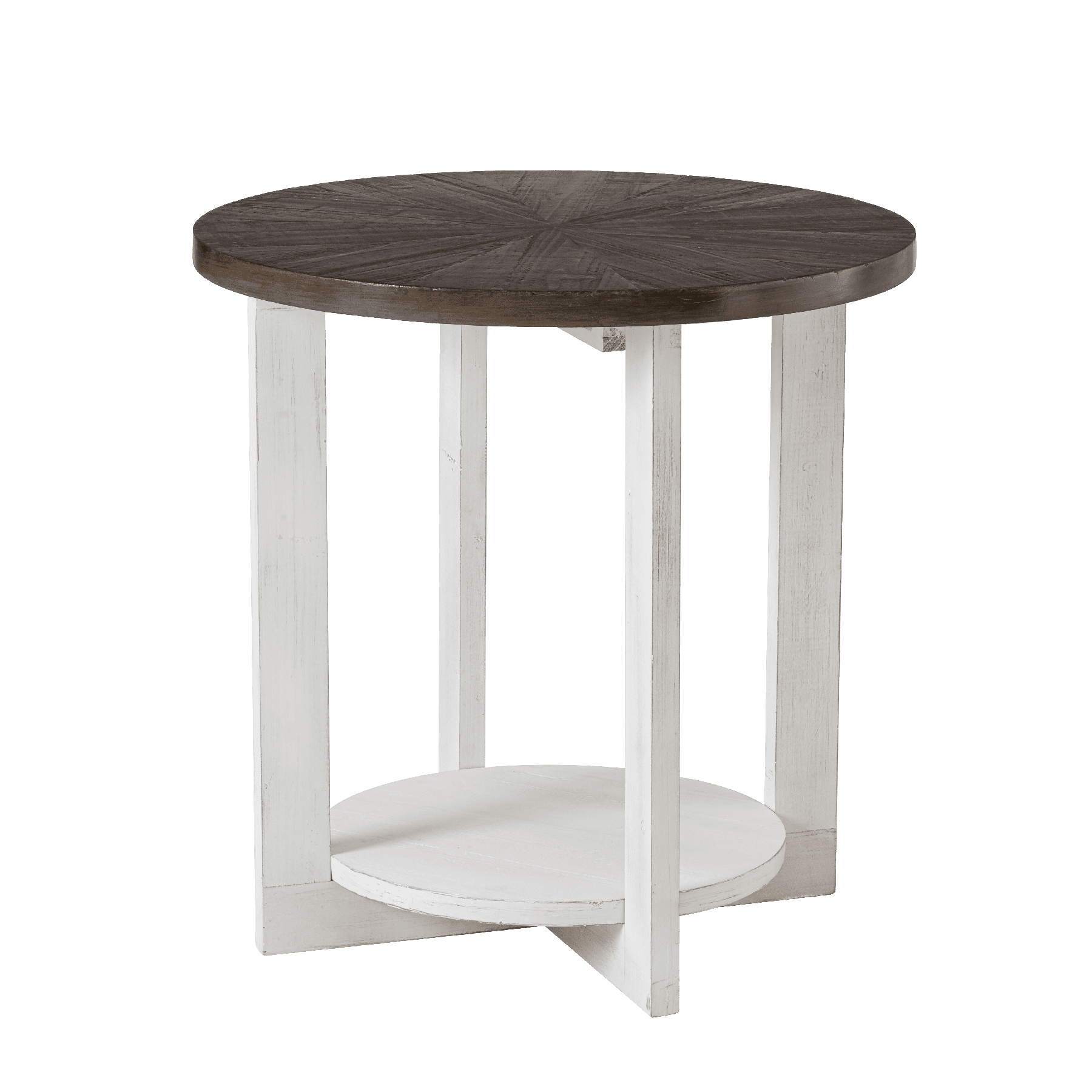 COZAYH Round Wood End Tables with Storage, Rustic Farmhouse Accent Table with Distressed Wood Top, Circle Table for Living Room, 24Dx24Wx24H in